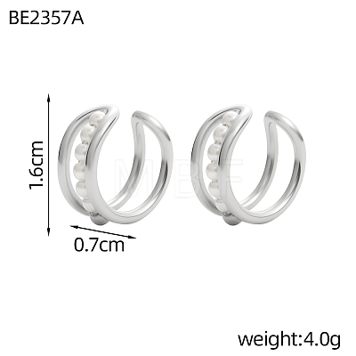 304 Stainless Steel & Shell Pearl Cuff Earrings for Women STAS-OY016-05P-1