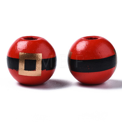 Painted Natural Wood European Beads X-WOOD-S057-035-1