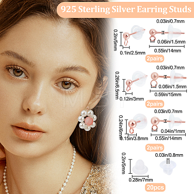 6 Pairs 3 Size 925 Sterling Silver Ear Stud Findings STER-BBC0001-63RG-1