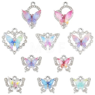 10Pcs 10 Styles Alloy with Rhinestone Pendants FIND-YW0009-49-1