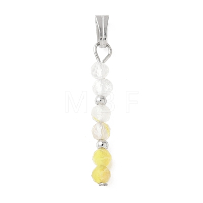 Faceted Round Natural Quartz Crystal & Gold Rutilated Quartz & Yellow Opal Beaded Pendants PALLOY-JF03529-04-1