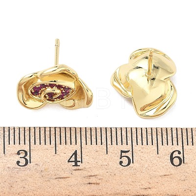 Rose Flower Brass Micro Pave Cubic Zirconia Stud Earrings EJEW-G452-08G-01-1