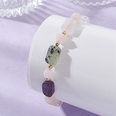 Natural Rose Quartz & Prehnite & Quartz Crystal & Amethyst Beaded Bracelets for Women BJEW-JB13661-1
