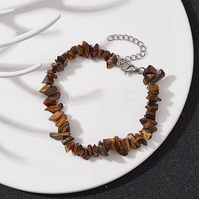 Natural Tiger Eye Chips Beaded Bracelet BJEW-JB09686-03-1