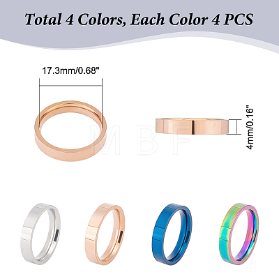 Unicraftale 16Pcs 4 Colors 201 Stainless Steel Plain Band Ring for Women RJEW-UN0002-42-1