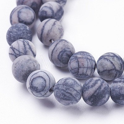Natural Black Silk Stone/Netstone Beads Strands X-G-F520-57-6mm-1