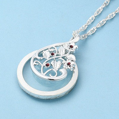 Alloy Flower & Glass Magnifying Pendant Necklace for Women MAGL-PW0001-01S-1