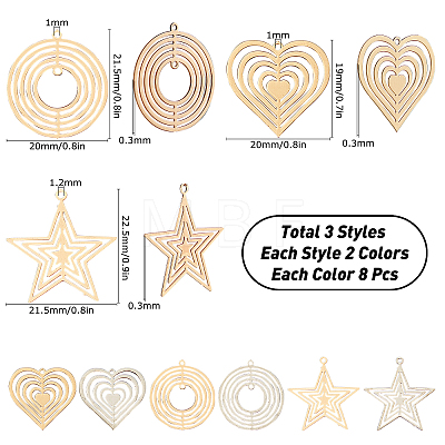 SUNNYCLUE 48Pcs 3 Style 2 Colors Brass Pendants & Links KKC-SC0001-03-1