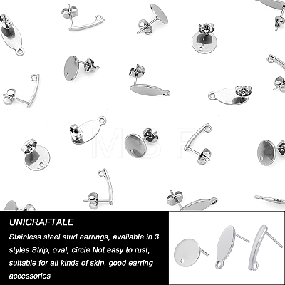 Unicraftale 60Pcs 3 Style 304 Stainless Steel Stud Earring Findings STAS-UN0031-06-1