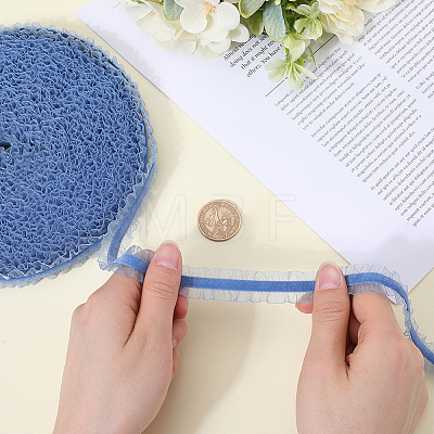 20 Yards Polyester Velvet Elastic Lace Trim with Pleated Organza Trimming OCOR-WH0087-06A-1