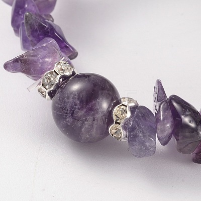 Chips Natural Amethyst Beaded Stretch Bracelets BJEW-JB02131-04-1