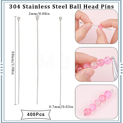 SUNNYCLUE 400Pcs 304 Stainless Steel Ball Head Pins STAS-SC0007-79-1