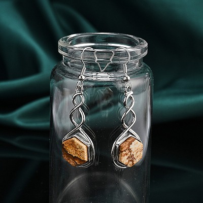 Hexagon Natural Picture Jasper Dangle Earrings EJEW-K298-01P-11-1