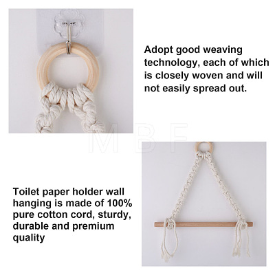 Crafans 3Pcs 3 Styles Handmade Cotton with Polyester Rope Woven and Wooden Toilet Paper Holder HJEW-CF0001-10-1