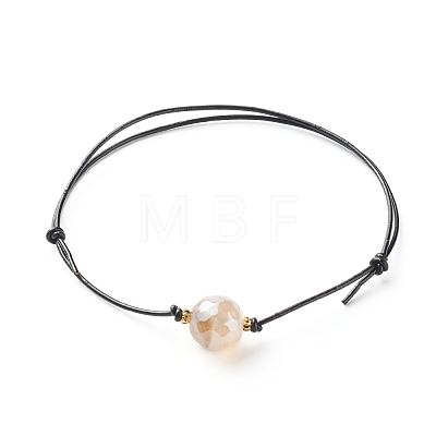 Energy Pearl Luster Plated Natural Agate Round Faceted Beads Bracelet BJEW-JB06749-01-1