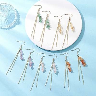 Natural Mixed Stone Chip Dangle Earrings EJEW-JE06712-1