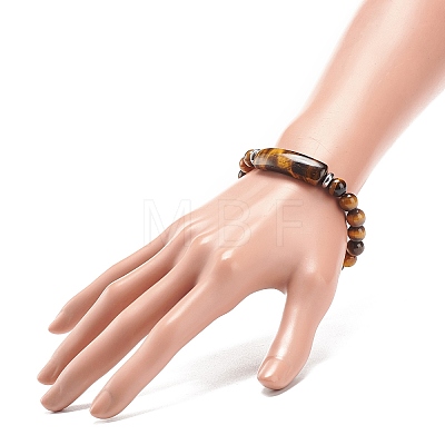Natural Tiger Eye Beaded Stretch Bracelet BJEW-JB08879-04-1