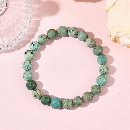 Natural Peruvian Turquoise(Jasper) Round Beaded Stretch Bracelets BJEW-JB14341-02-1