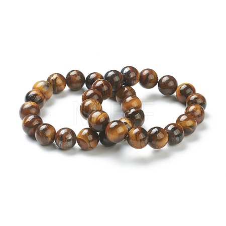 Natural Tiger Eye Beaded Stretch Bracelets BJEW-A117-E-29-1