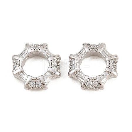 Octagon Brass Micro Pave Clear Cubic Zirconia European Beads KK-B186-15P-1