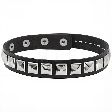 Punk-style Alloy Square Shaped Rivet Imitation Leather Chocker Necklaces NJEW-CL0001-28-1