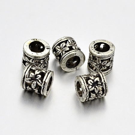 Tibetan Style Alloy Hollow Column with Flower Large Hole European Beads X-PALLOY-E381-03AS-NR-1