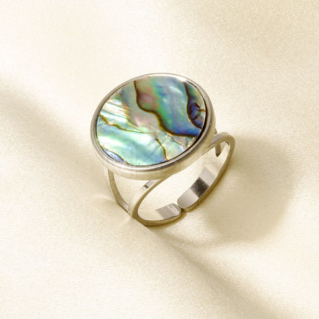 304 Stainless Steel with Natural Shell Cuff Open Rings for Women GL7761-2-1