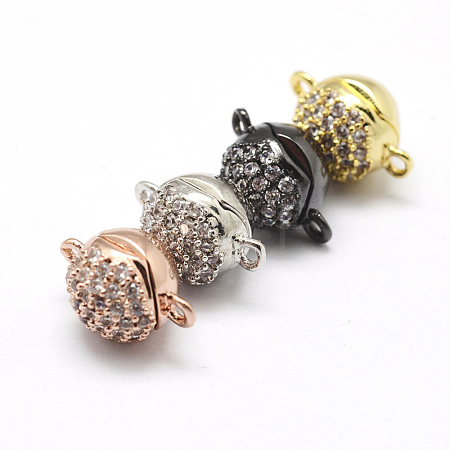 Brass Micro Pave Cubic Zirconia Magnetic Clasps with Loops ZIRC-P071-27-NR-1