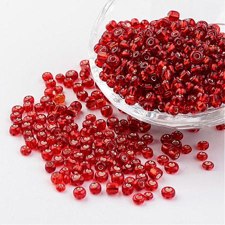 6/0 Round Silver Lined Round Hole Glass Seed Beads X-SEED-A005-4mm-25-1