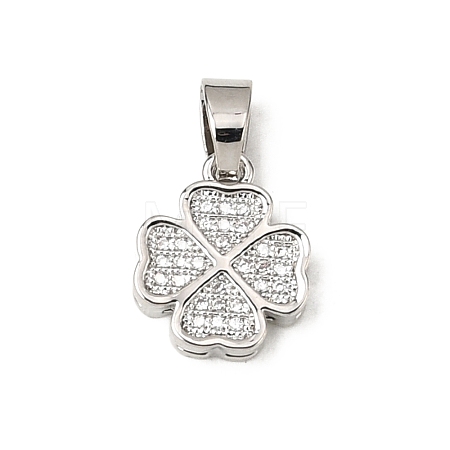 CZ Lucky Jewelry Brass Micro Pave Cubic Zirconia Four Leaf Clover Charms Pendants ZIRC-M011-18P-NR-1