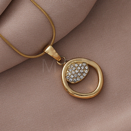 304 Stainless Steel Crystal Rhinestone Ring Pendant Necklaces for Women AQ7220-1