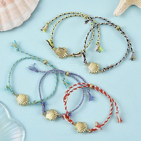 Ocean 304 Stainless Steel Link Adjustable Braided Polycotton Metallic Cord Slider Bracelets BJEW-JB14245-02-1