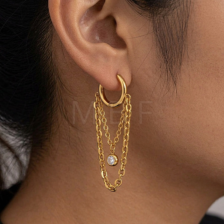 304 Stainless Steel Pave Cubic Zirconia Tassel Hoop Earrings for Women WB3830-1