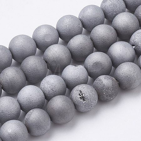 Electroplate Natural Druzy Geode Weathered Agate Beads Strands G-S284-8mm-07-1