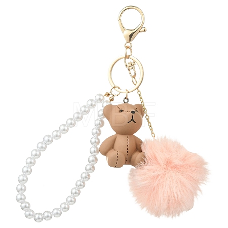 ABS Plastic Imitation Pearl & Plastic Bear Keychains KEYC-YW00296-1