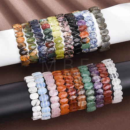 Natural & Synthetic Mixed Gemstone Faceted Beaded Stretch Bracelets for Women BJEW-K251-07-1