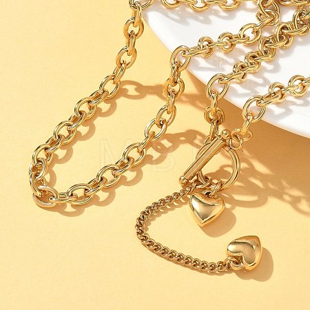 304 Stainless Steel Toggle Heart Y Necklaces for Women NJEW-M101-04G-1