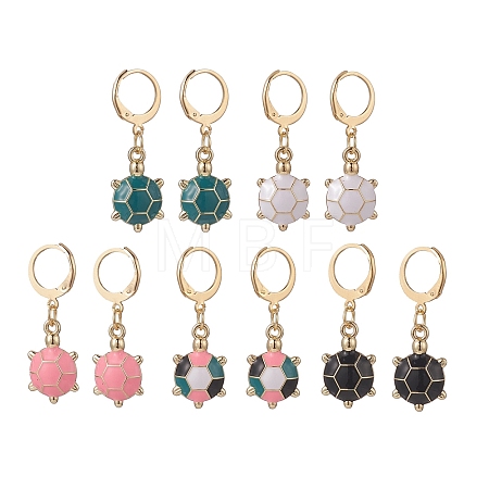 5 Pairs 5 Color Alloy Enamel Tortoise Dangle Leberback Earring EJEW-JE05134-1