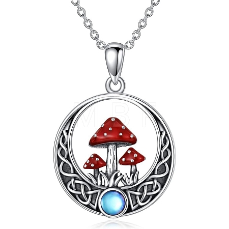 Red Moonstone Mushroom Pendant Necklaces PW-WG005C5-01-1
