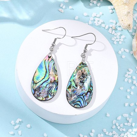 Teardrop Natural Paua Shell Dangle Earrings for Women EJEW-JE07135-1