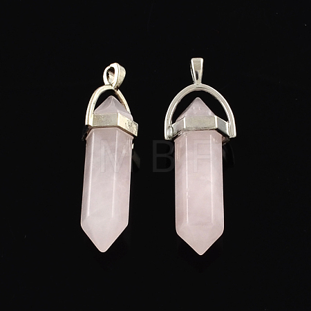 Natural Rose Quartz Stone Pendants with Alloy Findings G-R278-31P-1