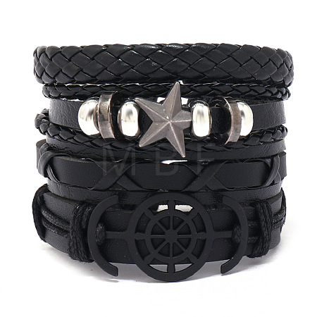 4Pcs 4 Styles Alloy Artificial Leather Cord Bracelet Sets for Men FS-WG9743B-02-1