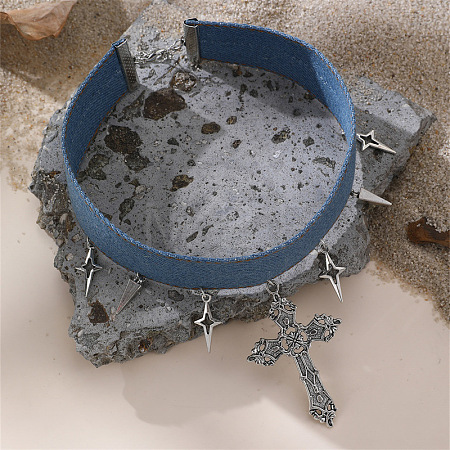 Alloy Pendant Denim Cloth Choker Necklaces for Women WGC1028-02-1