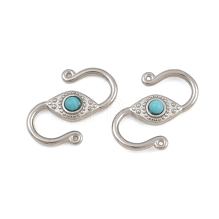 304 Stainless & Synthetic Turquoise S-Hook Clasps SA-CBA3073-02P-03-1