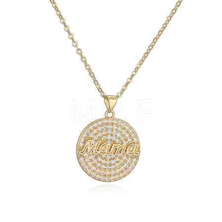Mother's Day Brass Micro Pave Clear Cubic Zirconia Mama Pendant Necklaces FS-WG171EE-02-1