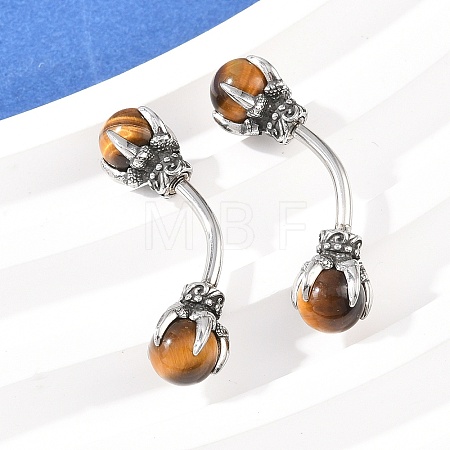 316 Stainless Steel Dragon Claw with Natural Stone Ball Curved Barbell Belly Rings AJEW-C044-06AS-01-1