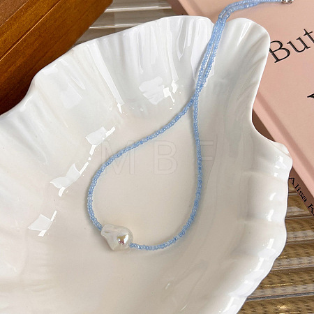 Summer Beach Resin Imitation Pearl Teardrop Pendant Glass Seed Beaded Necklaces for Girls WGE1B85-02-1