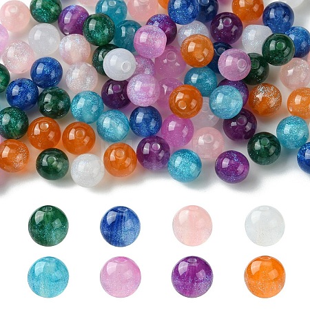 80Pcs 8 Colors Round Imitation Cat Eye Resin Beads RESI-YW0001-81-1