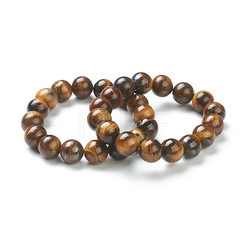 Natural Tiger Eye Beaded Stretch Bracelets BJEW-A117-E-29-1