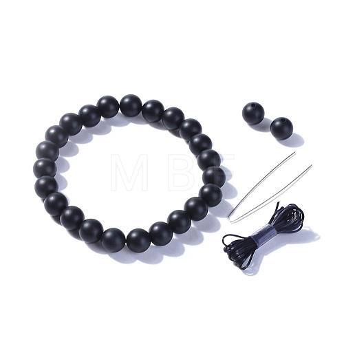 Natural Black Stone Round Beads Stretch Bracelets BJEW-JB04174-05-1